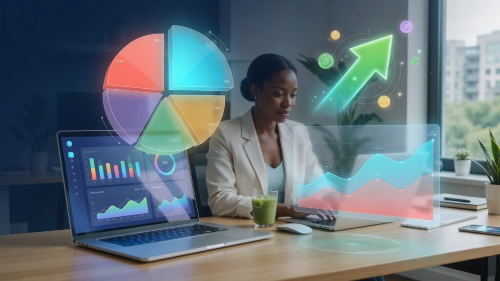 person using budgeting and expense tracking tool with charts and financial dashboard